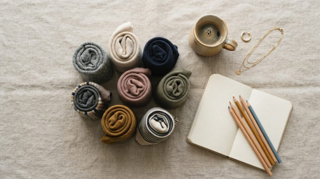 Overhead shot of a styled flatlay featuring a budget-friendl