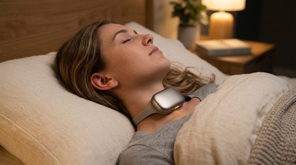 Close-up product photography of a sleek, modern anti-snore d
