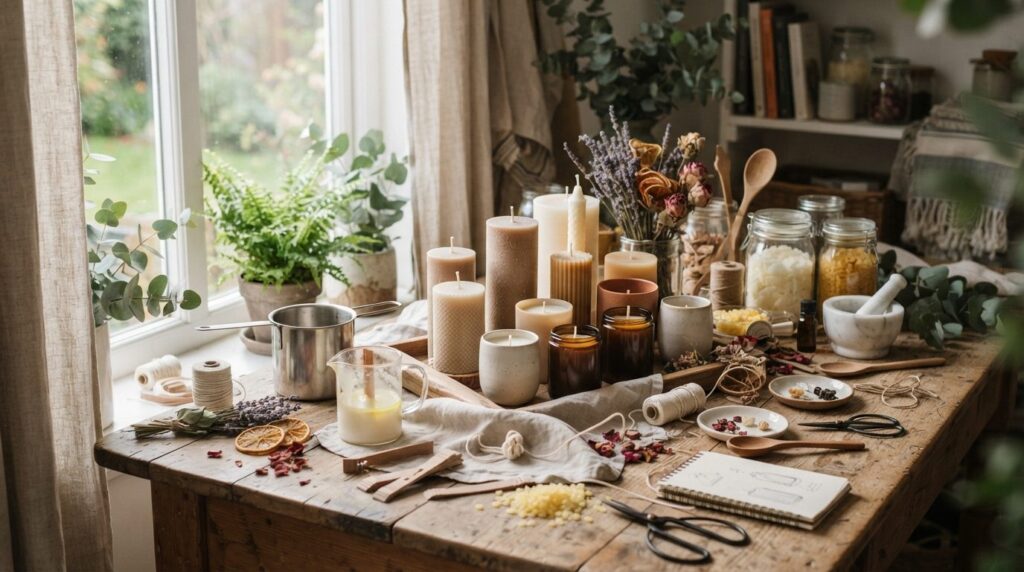 Artistic lifestyle photograph of a creative workspace featur